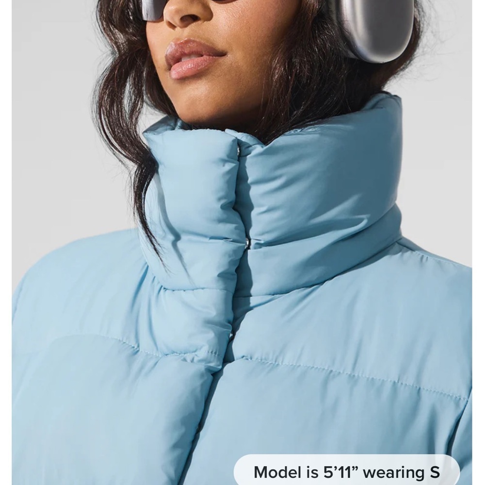 Alo Yoga Gold Rush Puffer Jacket Winter Frost Blue Full Zip Down Fill sz XS NEW - Picture 14 of 15